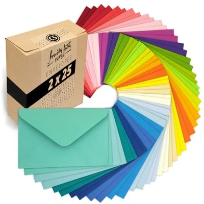 Abbildung von Japun 50 farbige Briefumschläge im Set (2 x 25 Farben) aus Papier, Kuvert, Umschlag ohne Fenster DIN C5 220 156 mm 120 g/m² bunt