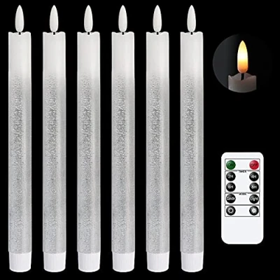 Abbildung von Eldnacele LED Stabkerzen mit Timerfunktion, flackernde Flamme Echtwachskerzen Fernbedienung, Silber 6 Stück (2 x 25CM) für Weihnachtsdeko, Zimmer Deko, Hochzeit und Party