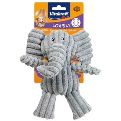 Abbildung von Vitakraft Plüschtier für Hunde, Elefant, Spielzeug mit Geräuschen, kleine und mittelgroße Erwachsene oder Welpen, Geschenk weiches Material, Grau