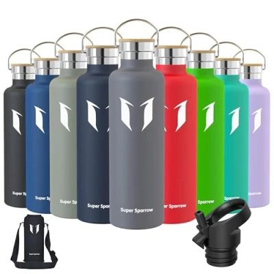 Abbildung von Super Sparrow Trinkflasche Edelstahl 1000ml Auslaufsicher Thermoskanne, BPA Frei Wasserflasche Kohlensäure Thermosflasche für Kinder, Sprudel, Sport, Uni, Schule, Fitness, Outdoor, Camping