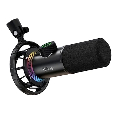 Abbildung von FIFINE Mikrofon PC USB C,Gaming PS4 PS5 MAC, Dynamische Microphone mit RGB, 16BIT/48KHZ &amp; 3,5mm Kopfhöreranschluss, Plug and Play Nierencharakteristik Microfon, Shock Mount