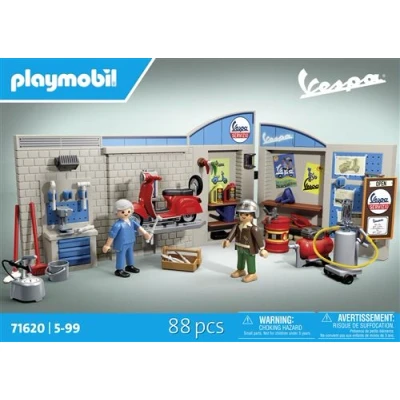 Abbildung von PLAYMOBIL Cars 71620 60s Vespa Garage, inklusive beweglicher Hebebühne, mit vielseitigem Zubehör für eine authentische Werkstatt, fahrzeugbegeisterte Kinder und Erwachsene