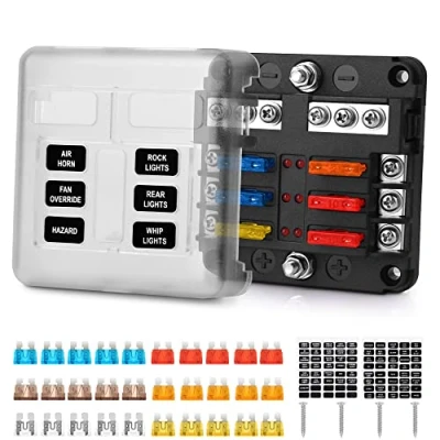 Abbildung von MICTUNING 6 Fach Sicherungshalter,Wohnmobil Boot Sicherungskasten 100A mit 30pcs Sicherungen und LED Etikette