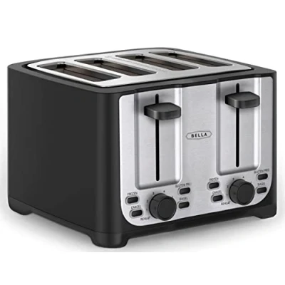 Abbildung von BELLA 4 Scheiben Toaster mit Automatischer Abschaltung, Extra Breite Schlitze und Abnehmbare Krümelschublade Sowie Abbruch, Auftau Aufwärmfunktion, Edelstahl Schwarz