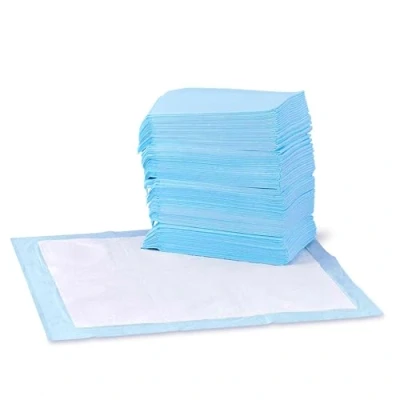 Abbildung von Amazon Basics Trainingspads für Hunde und Welpen, auslaufsicheres 5 lagiges Design mit schnell trocknender Oberfläche, Normal (150Stück), Blau, 56 x cm