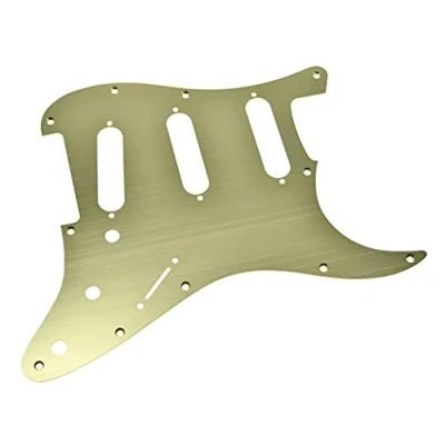 Abbildung von KAISH Plektrumschutz für Gitarren mit 11 Löchern, eloxiert, moderner Stil, ST/Strat SSS, Schlagbrett USA/Mexiko Stratocaster/Strat Gold