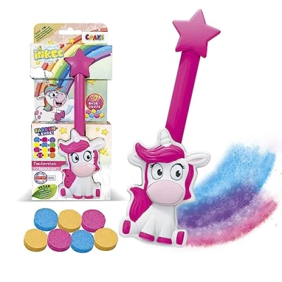 Abbildung von INKEE Wand Unicorn Einhorn Zauberstab mit Kinder Badebomben, Badewanne Spielzeug zum Farben Lernen, Erdbeerduft