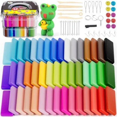 Abbildung von iFergoo Knete Starter Set 46 Farben 1.5kg/52oz Polymer Clay 5 Modelliermasse Formwerkzeuge und Schmuckzubehor Set,Ofen Backen Ton fur fantasievolles kreatives Spielen Kinder