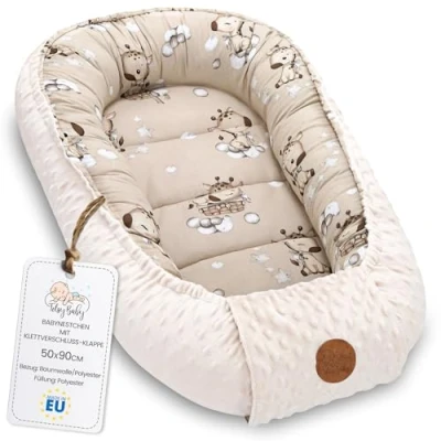 Abbildung von Nestchen Baby Babynestchen Neugeborene Minky Babynest für Kinderbett Vielseitiges tragbar Nest kuschelnest zubehör babybett warm Winter coccon Giraffen