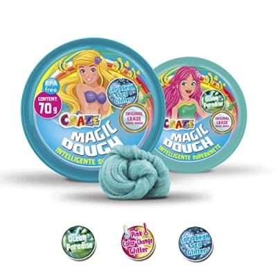 Abbildung von MAGIC DOUGH MERMAID Intelligente Knete für Kinder im Meerjungfrau design, Magische Kinderknete, farblich Sortiert