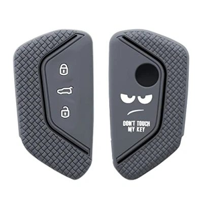Abbildung von kwmobile Autoschlüssel Hülle kompatibel mit VW Golf 8 3 Tasten Schlüsselhülle Don&#039;t Touch My Key Weiß Grau Schwarz