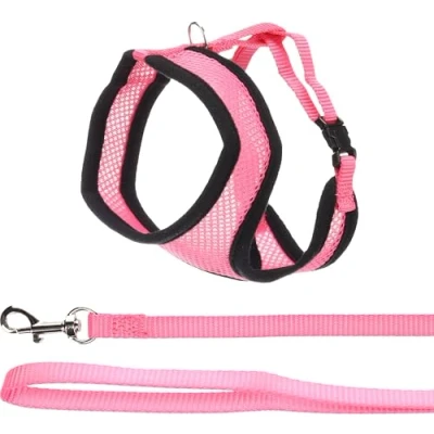 Abbildung von Flamingo Katzen Geschirr mit Leine Harms Rosa A:32cm B:36 48cm C:110cm x 10mm 2mm, Ideal für Siamkatze, Burmilla, Russisch Blau, Orientalisch Kurzhaar usw.