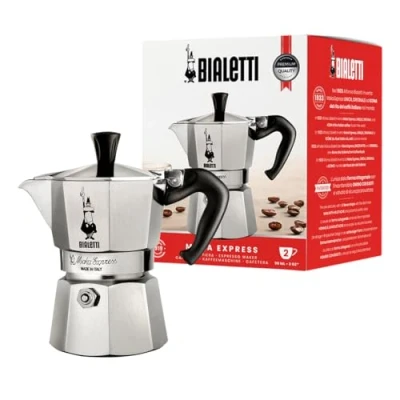Abbildung von Bialetti Moka Express Aluminium Kaffeemaschine für Herdplatten (2 Tassen), 90 milliliters, Silber/Schwarz, 8 x 11 cm