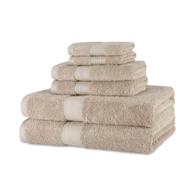 Abbildung von Amazon Basics 2 Bade, Hand und Waschlappenset aus Bio Baumwolle, farbecht, 6 Stück, Taupe (76 x 137 cm, 40 66 30 cm)