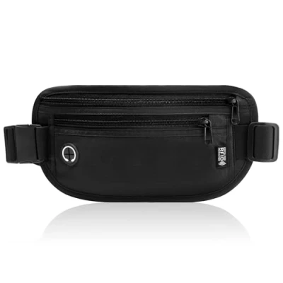 Abbildung von GlasFlength Flache Bauchtasche mit RFID Blocker, Diebstahlsicher Geldgürtel für Damen und Herren wasserdichte Tasche Reisepass Diebstahlsichere Gürteltasche Reise Sport (Schwarz)