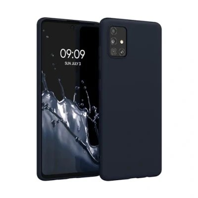 Abbildung von kwmobile Hülle kompatibel mit Samsung Galaxy A51 weiches TPU Silikon Case Cover geeignet für kabelloses Laden Dunkelblau