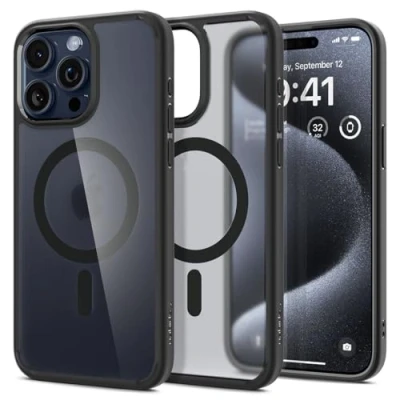 Abbildung von Spigen für iPhone 15 Pro Ultra Hybrid Frost MagFit Hülle [Anti Yellowing] Case Handyhülle Transparent Dünn Slim Kompatibel mit MagSafe Schwarz