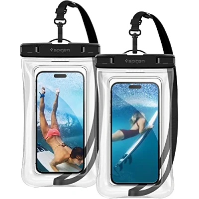 Abbildung von Spigen Aqua Shield wasserdichte Handyhülle Schwimmend [2 Stück] IPX8 Wasserfeste Handytasche Unterwasser Hülle Kompatibel mit iPhone, Galaxy, Xiaomi, Google Smartphones Cystal Clear