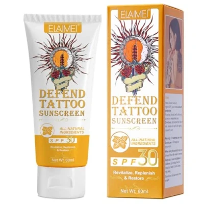 Abbildung von Premium Tattoo Sonnencreme, Sun Protection LSF50, Sonnenschutz für Tätowierte Haut, UVA/UVB Sonnenstrahlen Schutz, Nachsorge Sonnenschutzlotion, Wasserbeständig, 60 ml (60 (1er Pack))