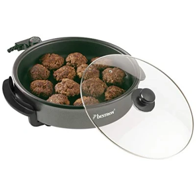 Abbildung von Bestron Elektrische Partypfanne, XL Multifunktionspfanne Ø32cm mit Glasdeckel, Antihaftbeschichtet, 1.500 Watt, AHP1500Z, Farbe: Schwarz