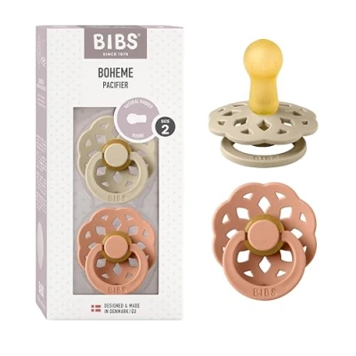 Abbildung von BIBS Boheme Schnuller 2er Pack. BPA frei. Kirschform Nippel, Größe 2 (6 18 Monate), Vanilla/Peach