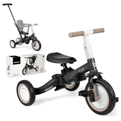 Abbildung von KikkaBoo Evolutionäres Baby Dreirad, 5 in 1, Flip, Kinderfahrrad von 1 Jahr bis Jahren, Trike, vom Dreirad zum Fahrrad mit oder ohne Pedale, verstellbar und transformierbar, Schwarz