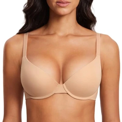 Abbildung von DOBREVA Damen Push Up Bügel BH Soft T Shirt BHS mit Licht Gepolstert Komfort Sexy Warmes Beige 75C