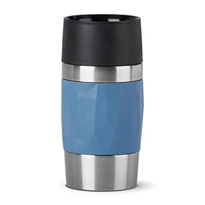 Abbildung von Emsa N21602 Travel Mug Compact Thermo /Isolierbecher aus Edelstahl 0,3 Liter 3h heiß 6h kalt BPA Frei 100% dicht auslaufsicher spülmaschinengeeignet 360 Trinköffnung Blau
