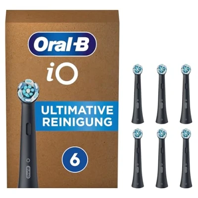 Abbildung von Oral B iO ultimative Reinigung Aufsteckbürsten für elektrische Zahnbürste, 6 Stück, Zahnreinigung, original Zahnbürstenaufsatz Zahnbürsten, briefkastenfähige Verpackung, Schwarz
