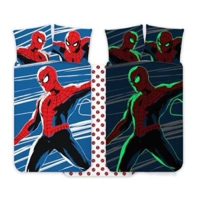 Abbildung von Spiderman Bettwäsche Set für Kinderbett, 100 x 135 cm + Kissenbezug 40 60 cm, % Baumwolle, nachtleuchtend, Baby Set, perfekt Kinder, Spiderman, weiche Wendebettwäsche Jungen