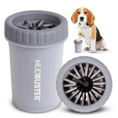 Abbildung von Dexas MudBuster Pfotenreiniger für Hunde, tragbar, Haustierbedarf und Hundezubehör, Reinigung, selbstreinigend, Silikon, 15,2 x cm, 308 g, 1er Pack, Größe M, Hellgrau