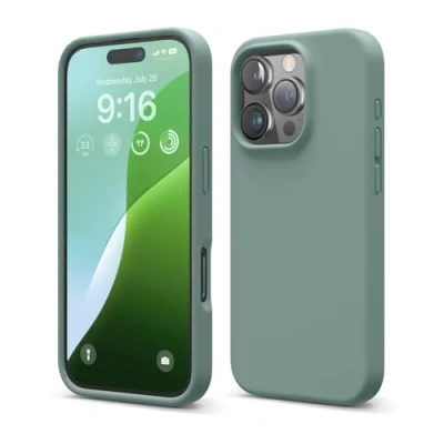 Abbildung von elago Premium Liquid Silikon Hülle Kompatibel mit iPhone 16 Pro Hülle, Ganzkörper Handyhülle, Stoßfest, Schlanke Kratzfester weicher Mikrofaser Innenfutter, 6.3 Zoll (Nachtgrün)