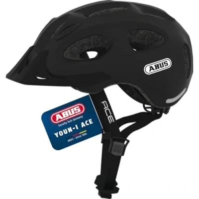 Abbildung von ABUS Stadthelm Youn I ACE mit integriertem LED Rücklicht Fahrradhelm für den Alltag Damen und Herren Schwarz Matt, Größe M