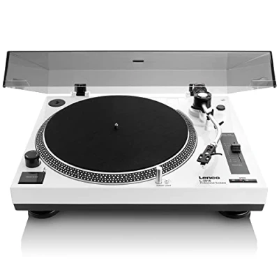 Abbildung von Lenco L 3810 Plattenspieler mit Direktantrieb DJ 33/45 U/min Pitch Control Magnet Tonabnehmer System Nadelbeleuchtung weiß