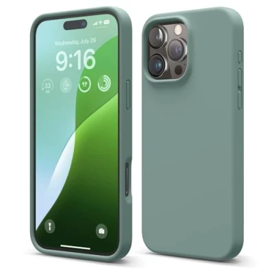Abbildung von elago Premium Liquid Silikon Hülle Kompatibel mit iPhone 16 Pro Max Hülle, Ganzkörper Handyhülle, Stoßfest, Schlanke Kratzfester weicher Mikrofaser Innenfutter, 6.9 Zoll (Nachtgrün)