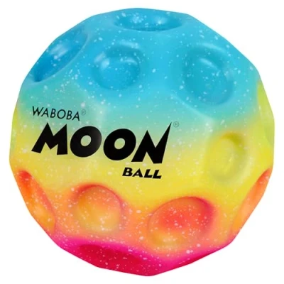 Abbildung von Waboba Moon Ball am Höchsten Springender Gummiball Patentiertes Original Design Ballkrater Erzeugen beim Aufprall ein knallendes Geräusch Leicht Greifbar Flummies für Kinder Rainbow 65mm