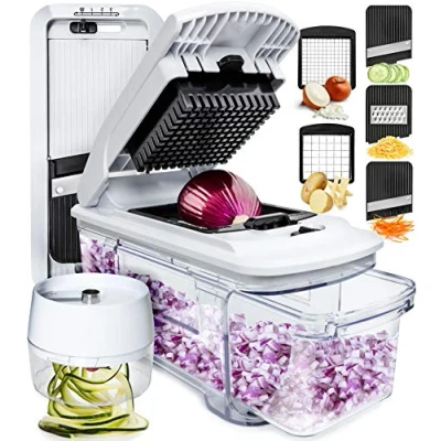 Abbildung von Gemüseschneider Mandoline Gemüsehobel Gemüse Schneider Gurkenhobel Zwiebelschneider Kartoffelschneider Obstschneider Reibe für und Käse Julienneschneider (Alles in 1 Weiß)