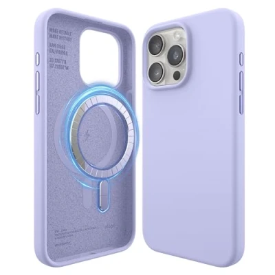 Abbildung von elago Magnetische Silikonhülle kompatibel mit iPhone 15 Pro Max, Allen MagSafe Zubehören, eingebaute Magnete, Premium Silikon, Rundumschutz