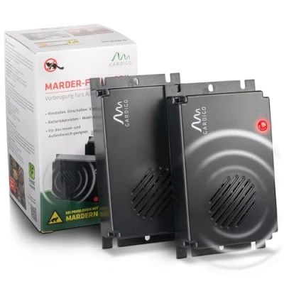 Abbildung von Gardigo® Marderschreck Marder Frei Mobil 2er Set I 25 Jahre Erfahrung mit Marderabwehr Auto Batteriebetrieben Marderschutz für KFZ, Motorraum, Dachboden, Haus, Garten
