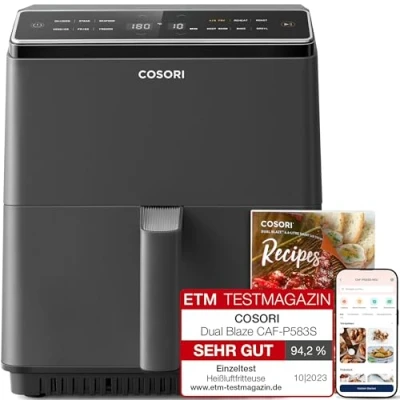 Abbildung von COSORI Heißluftfritteuse XXL, Dual Blaze, 6,4 L(1.8kg) Wifi verbunden, Airfryer mit 12 Multifunktionen, 90+ Online Rezept &amp; Rezeptbuch, Full Touch Screen, 1700W, Dunkelgrau
