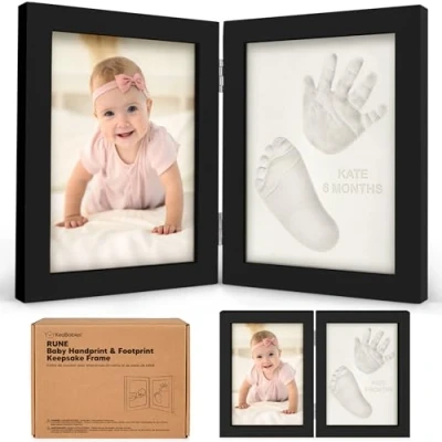 Abbildung von Baby Handabdruck und Fußabdruck Set Geschenke für Mädchen, Jungen Personalisierte Fussabdruck Set, Neugeborenen Abdruckset, Gipsabdruck Bilderrahmen (Onyx Black)