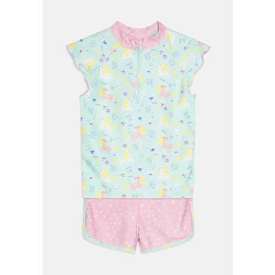 Abbildung von Playshoes Unisex Kinder Uv schutz Bade set Zweiteilig Schwimmshirt Badeshorts Badebekleidung, Einhorn, 98 104 EU