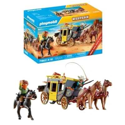Abbildung von PLAYMOBIL Promo Pack Postkutschenüberfall Spielzeug ab 4 Jahren Geschenk für Kinder Fördert Kreativität &amp; Rollenspiel Abenteuerliches Spielset mit Figuren Pferden 71862