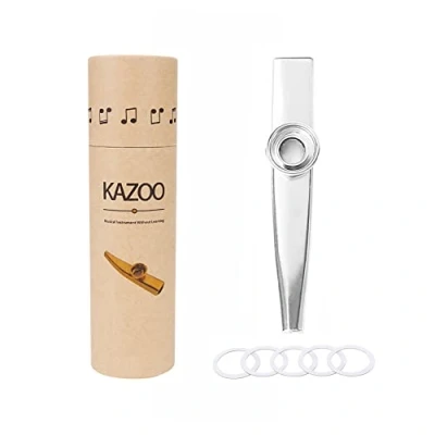 Abbildung von Alnicov Metal Kazoo, Aluminiumlegierung Kazoo mit 5 Flötenmembranen und einer schönen Box für Musikinstrumente Ukulele Gitarrenpartner (Silber)
