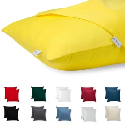 Abbildung von Kissenbezug 50x50 Baumwolle Premium Satin 2er Set Kissenhülle Deko für Kissen Sofa/Bett Stoff Superweicher Resistent Hypoallergen Anti Milben Kopfkissenbezug mit Verdecktem Zip Voll Waschbar