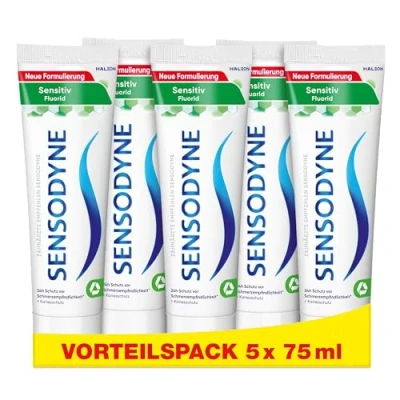 Abbildung von Sensodyne Sensitiv Fluorid Zahncreme, 75ml, tägliche Zahnpasta, bei schmerzempfindlichen Zähnen