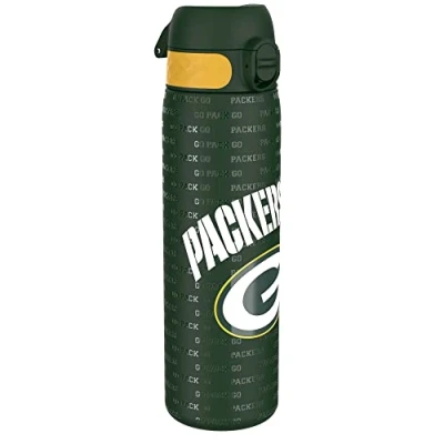 Abbildung von Ion8 Stahl Trinkflasche, 600 ml, Auslaufsicher, Einhandöffnung, Sichere Verriegelung, Spülmaschinenfest, Klappdeckel, Tragegriff, Leicht zu Reinigen, Langlebig, NFL Packers Design