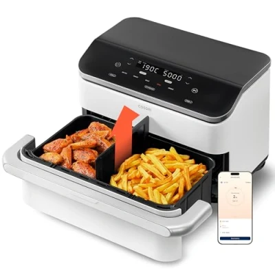 Abbildung von COSORI Heißluftfritteuse 2 Kammern, Dual Blaze TwinFry 10L, mit 4 Heizrohren &amp; flexiblen gleichmäßige Hitzeverteilung, Temperatur bis 240 C, Cremeweiß