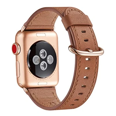 Abbildung von WFEAGL Kompatibel für Apple Watch Armband 40mm 41mm 38mm,Lederband Ersatzband Herren Damen iWatch Series 10/9/8/7/6/5/4/3/2/1,SE(38mm 41mm,Braun+Roségold Adapter)