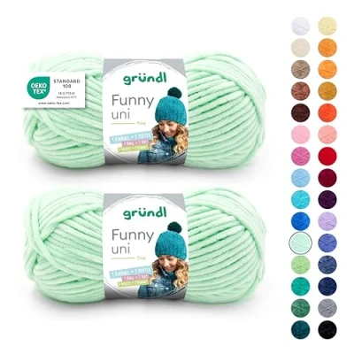 Abbildung von Gründl Wolle Funny uni weiche Chenille zum Häkeln Chenillegarn aus 100% Polyester, 2 Knäuel (100 g/ 120 m, Nadelstärke: 5 6) Pastellgrün